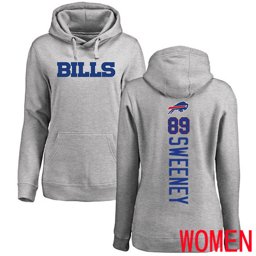 NFL Women Buffalo Bills 89 Tommy Sweeney Ash Backer Pullover Hoodie Sweatshirt